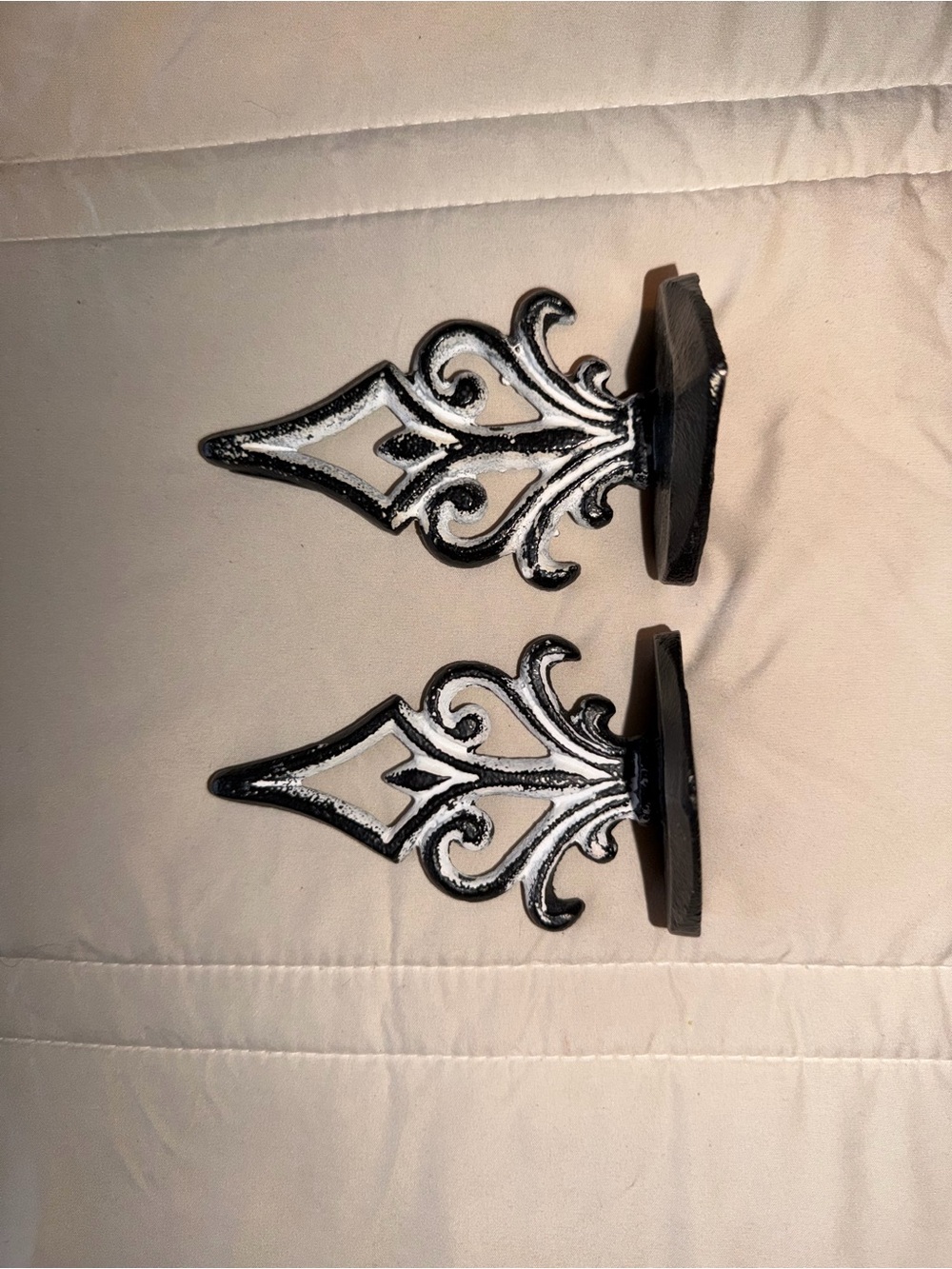 Ornate Cast Iron Decorative Finials - Black with White Distressing